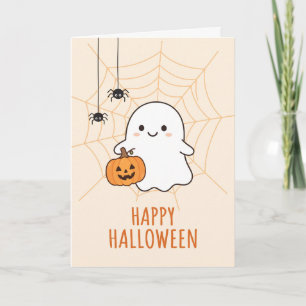 Cute Ghost and Pumpkin Happy Halloween Card