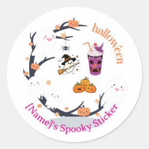 Cute Ghost and Pumpkin Pastel Halloween Classic Round Sticker