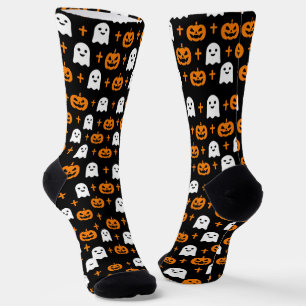 Cute Ghost and Pumpkin Pattern Halloween Crew Sock