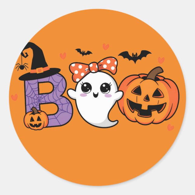 Cute Ghost and Pumpkin Sticker (Front)