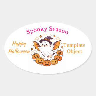 Cute Ghost and Pumpkins Oval Halloween Sticker