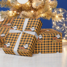 Cute Ghost and Pumpkins  Wrapping Paper