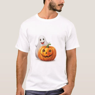 Cute Ghost and Smiling Pumpkin Halloween Graphic A T-Shirt