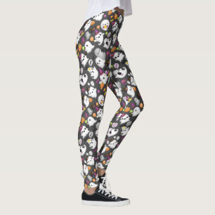 Cute Ghost and Tomb Stones Halloween  Leggings