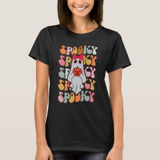 Cute Ghost Autumn Fall Spooky Retro Groovy Hallowe T-Shirt