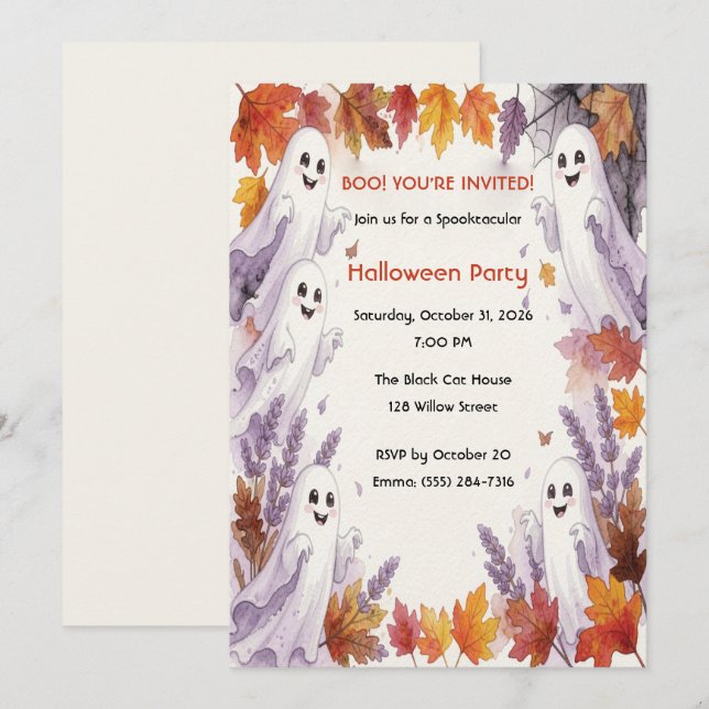 Cute Ghost Autumn Halloween Invitation (Front/Back)