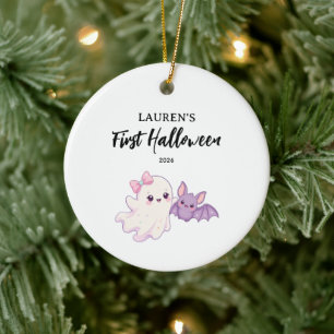 Cute Ghost Baby Girl First Halloween Ceramic Ornament