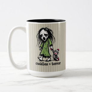 Cute Ghost Banshee Sock Monkey Toy Funny Phrase Two-Tone Coffee Mug