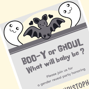 Cute Ghost Bat Halloween gender reveal Invitation