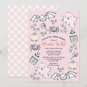 Cute Ghost Bat Spider Pastel Invitation