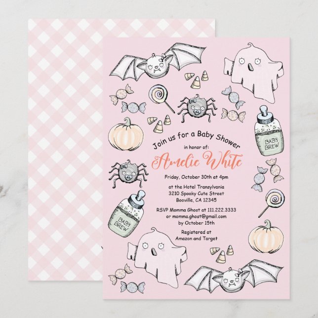 Cute Ghost Bat Spider Pastel Invitation (Front/Back)