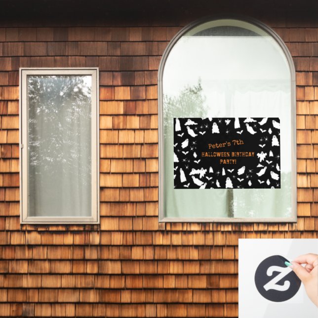 Cute Ghost, Bats & Spiders Halloween Birthday (Home Window)