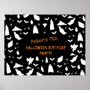 Cute Ghost, Bats & Spiders Halloween Birthday Poster