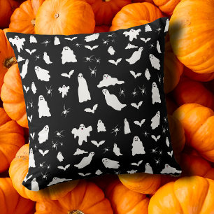 Cute Ghost, Bats & Spiders Halloween Pattern Cushion