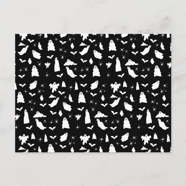 Cute Ghost, Bats & Spiders Halloween Pattern Holiday Postcard (Front)
