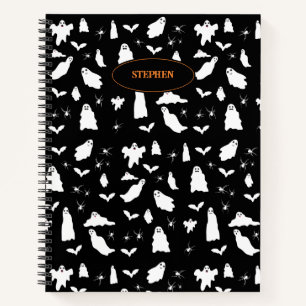 Cute Ghost, Bats & Spiders Halloween Pattern Notebook