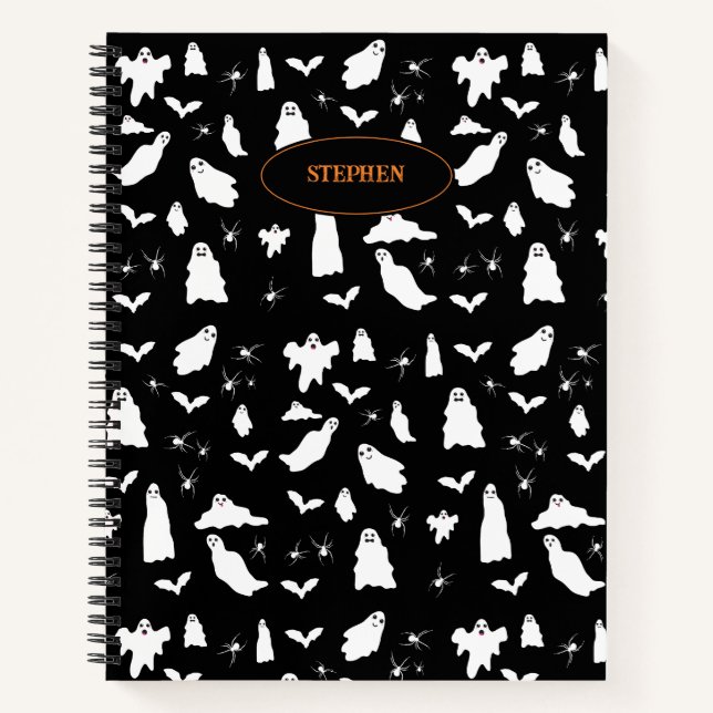 Cute Ghost, Bats & Spiders Halloween Pattern Notebook (Front)