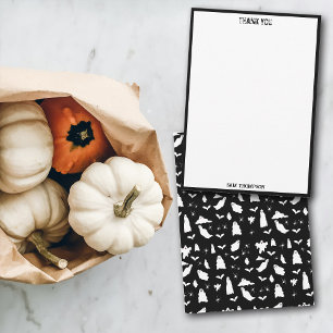 Cute Ghost, Bats & Spiders Halloween Pattern Thank You Card