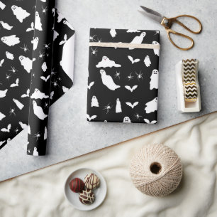 Cute Ghost, Bats & Spiders Halloween Pattern Wrapping Paper