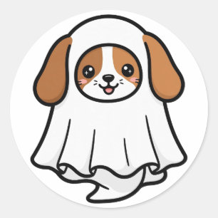 Cute Ghost Beagle Halloween Classic Round Sticker