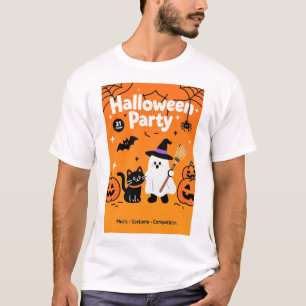 Cute Ghost Black Cat Halloween Party T-Shirt