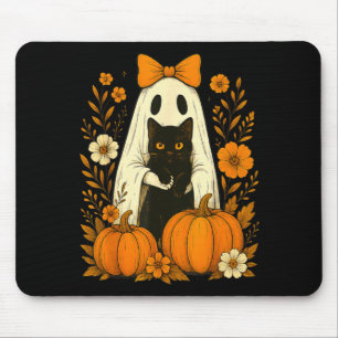 Cute Ghost Black Cat Halloween Pumpkin Groovy Mouse Pad