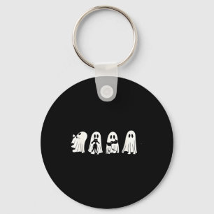 Cute Ghost Black Cat Halloween Spooky Boo Kitty Key Ring