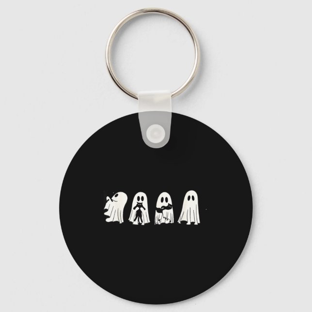 Cute Ghost Black Cat Halloween Spooky Boo Kitty Key Ring (Front)