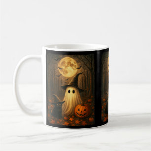 Cute Ghost Black Cat Halloween Witch Pumpkin Dark Coffee Mug