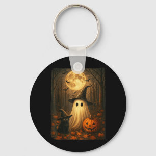 Cute Ghost Black Cat Halloween Witch Pumpkin Dark Key Ring