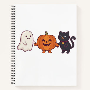 Cute Ghost Black Cat & Jack O Lantern Halloween Notebook