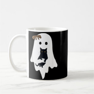 Cute Ghost Black Cat Leopard Bow Funny Spooky Coffee Mug