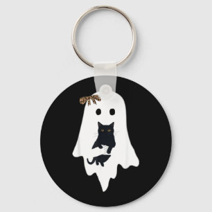 Cute Ghost Black Cat Leopard Bow Funny Spooky Key Ring