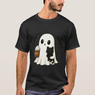 Cute Ghost Black Cat Pumpkin Spice Funny Halloween T-Shirt