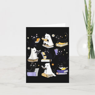 Cute Ghost Black Cat Reading Books Spooky Card