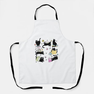 Cute Ghost Black Cat Reading Books Spooky Hallowee Apron