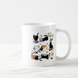 Cute Ghost Black Cat Reading Books Spooky Hallowee Coffee Mug