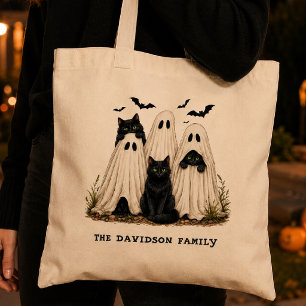Cute Ghost Black Cats Bats Halloween Tote Bag