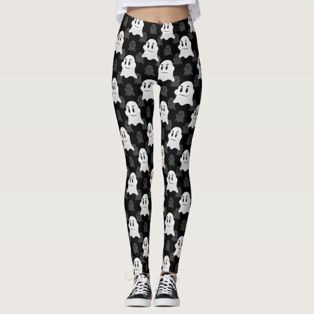 Cute Ghost Blob Black White Print Design Pattern Leggings (Front)