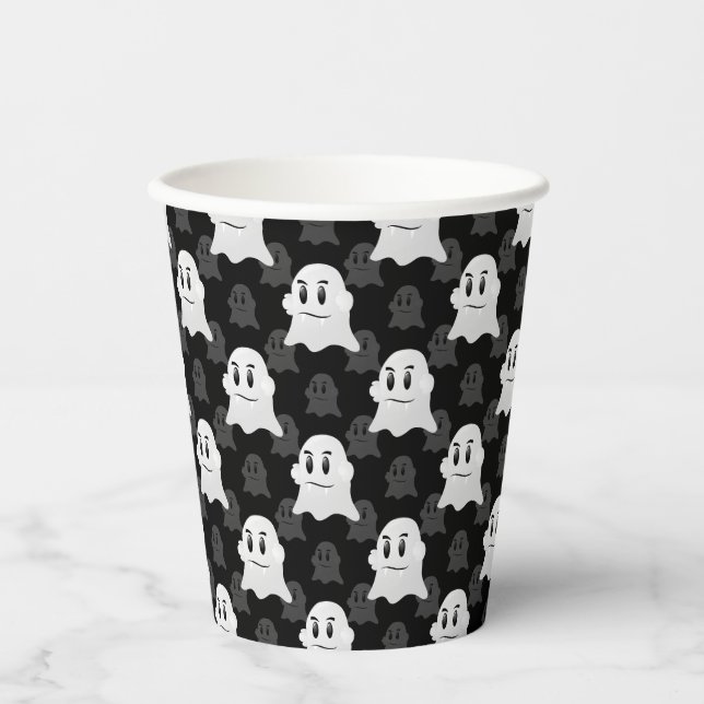 Cute Ghost Blob Black White Print Design Pattern Paper Cups (Front)