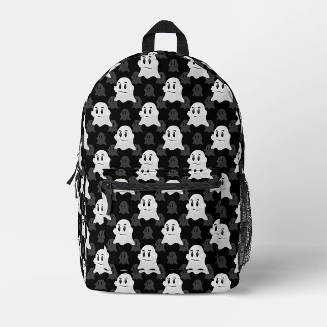 Cute Ghost Blob Black White Print Design Pattern Printed Backpack (Front)