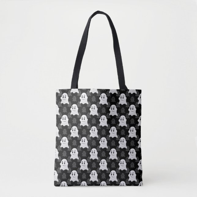 Cute Ghost Blob Black White Print Design Pattern Tote Bag (Front)