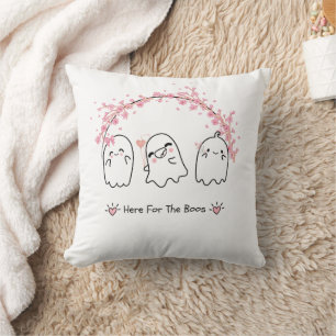 Cute Ghost Blossom Pink Halloween Throw Pillow