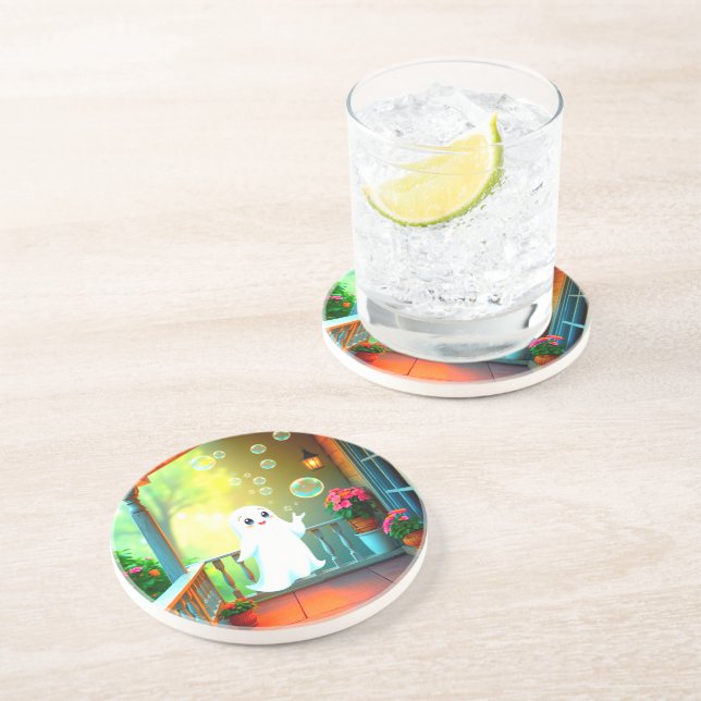 Cute ghost blowing bubbles coasters (Side)