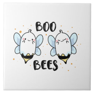 Cute Ghost Boo Bees - Funny Halloween on white Ceramic Tile