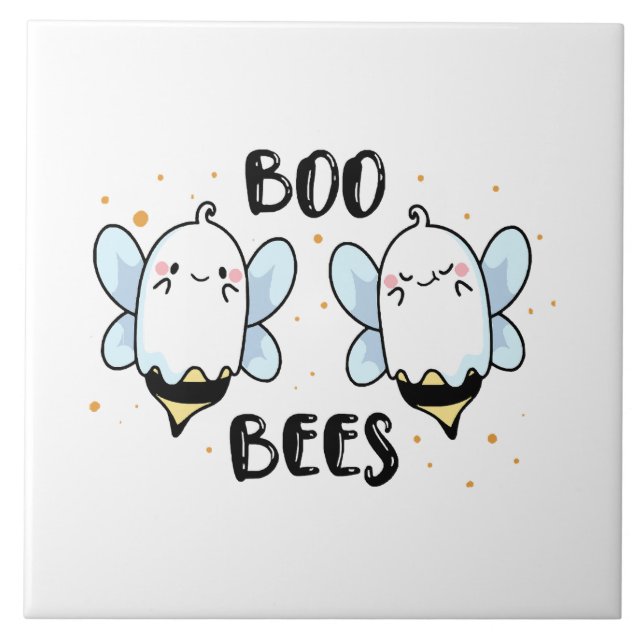 Cute Ghost Boo Bees - Funny Halloween on white Ceramic Tile (Front)