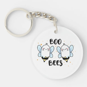 Cute Ghost Boo Bees - Funny Halloween on white Key Ring