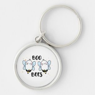 Cute Ghost Boo Bees - Funny Halloween on white Key Ring