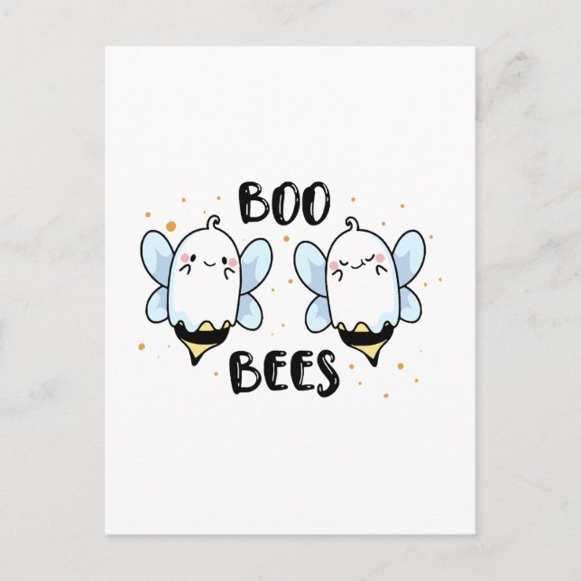 Cute Ghost Boo Bees - Funny Halloween on white Postcard (Front)