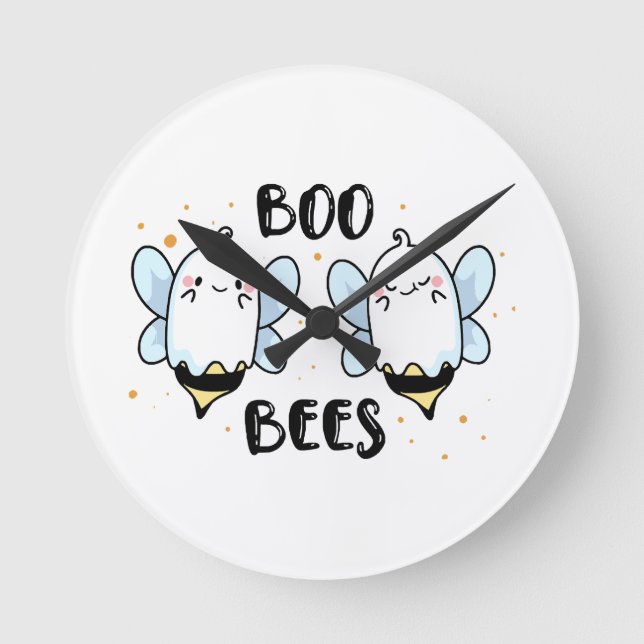 Cute Ghost Boo Bees - Funny Halloween on white  Round Clock (Front)